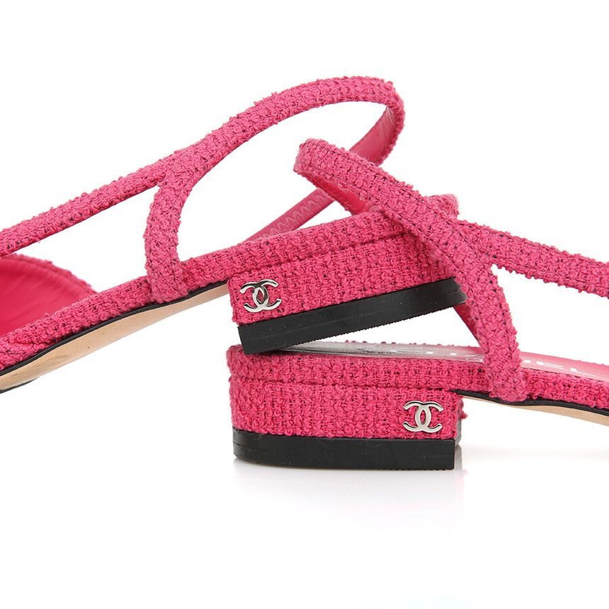 CHANEL Tweed Slingback Low Heel Sandals G31319 [] - Image 7